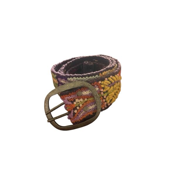 Jenny Krauss Dark Green Multicolor Floral Embroidered Wool Belt Size L - Picture 1 of 5